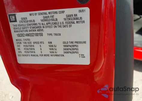 2002 Chevrolet Silverado 1500 from USA, damaged, VIN 1GCEC14W22Z100150